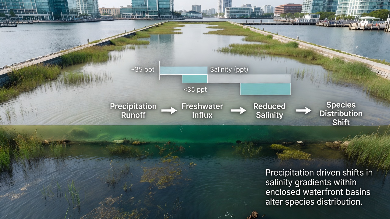 Cross-section diagram illustrating how salinity stratification influences sediment deposition patterns in a navigation channel